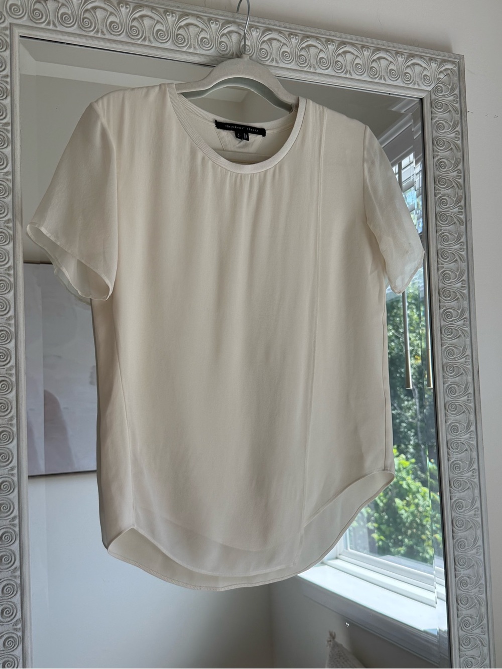Theyskens' Theory Silk Asymmetrical Front Seam Blouse Top - Cream/Ivory